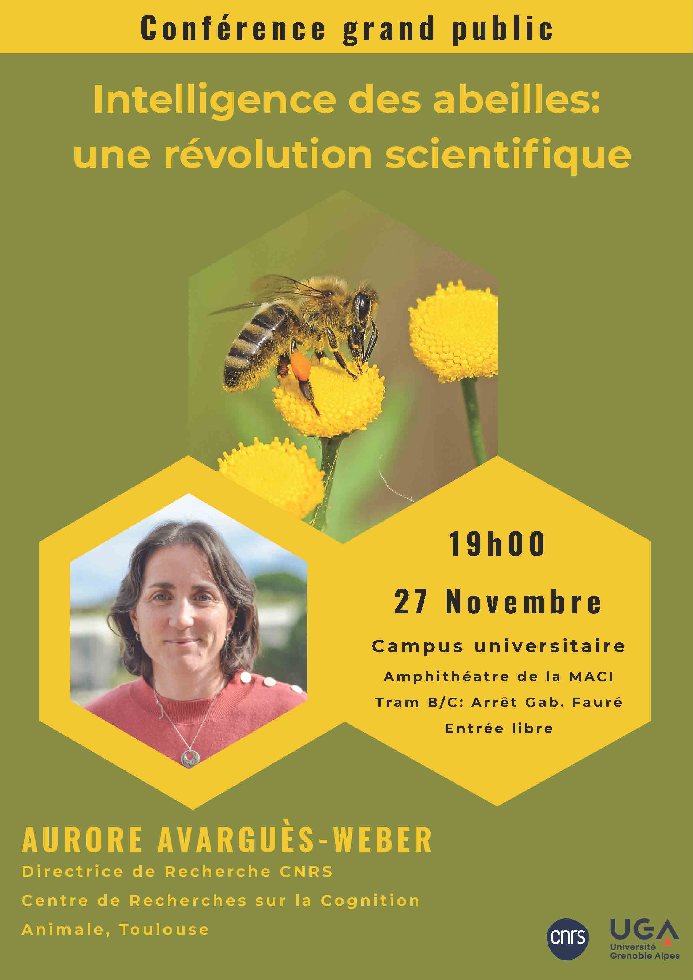 affiche conférence grand public intelligence des abeilles : une révolution scientifique