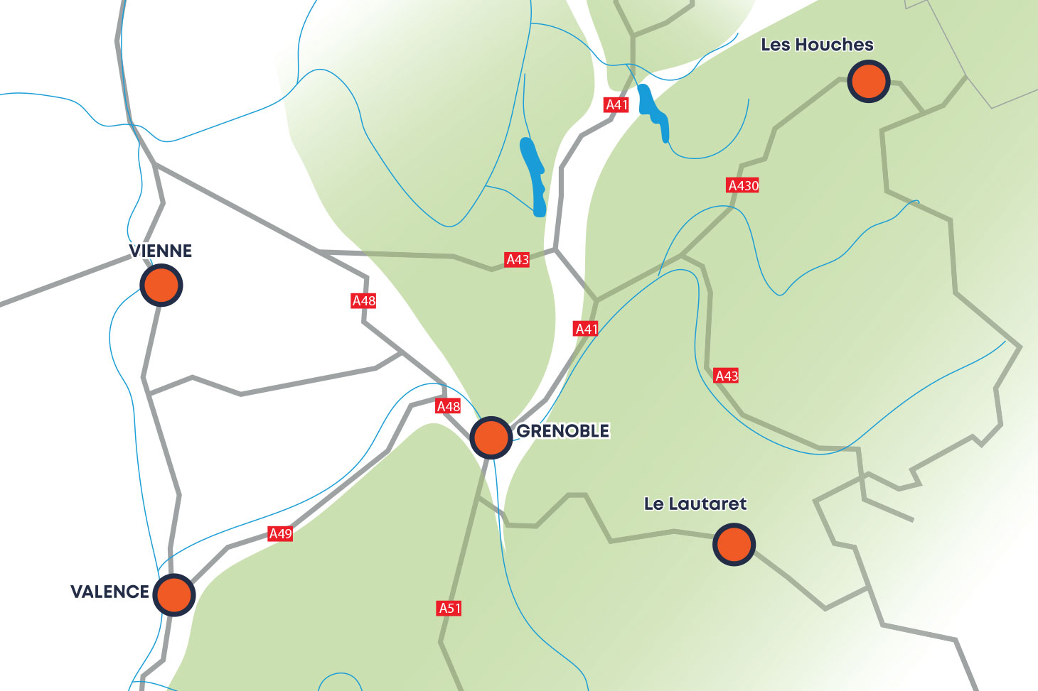Map : geographical location of Université Grenoble Alpes campuses