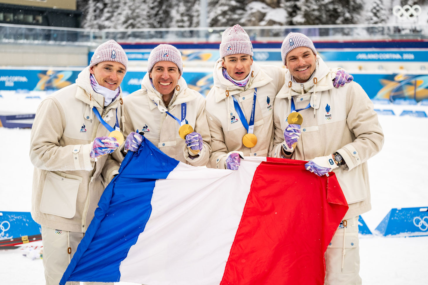 De g. à d. : Fabien Claude, Quentin Fillon Maillet, Eric Perrot et Emilien Jacquelin © Agence Zoom - Kevin Voigt De g. à d. : Fabien Claude, Quentin Fillon Maillet, Eric Perrot et Emilien Jacquelin © Agence Zoom - Kevin Voigt