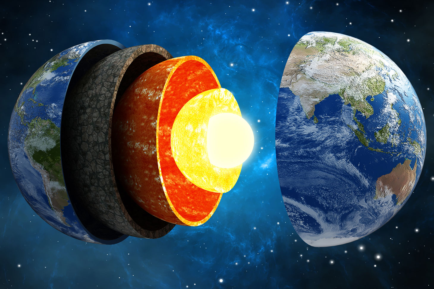 Illustration 3D montrant les couches de la Terre dans l'espace © Shutterstock