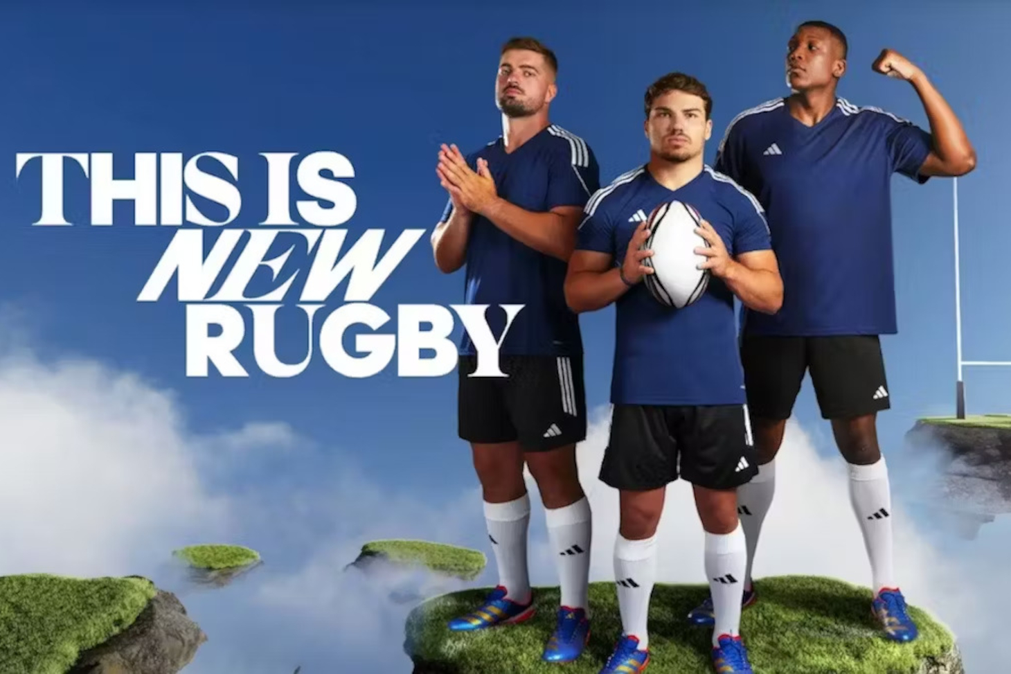 Adidas, bien que non-équipementier officiel du XV de France, a lancé une campagne de publicité avec des joueurs internationaux pendant la Coupe du monde. Capture d'écran