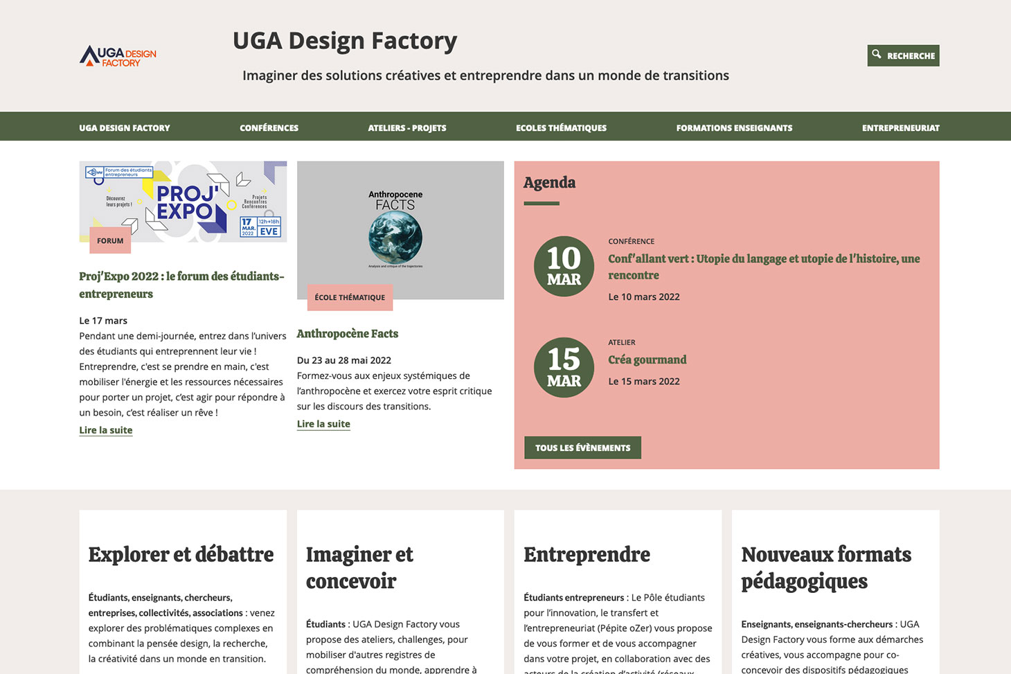 Page d'accueil site UGA Design Factory