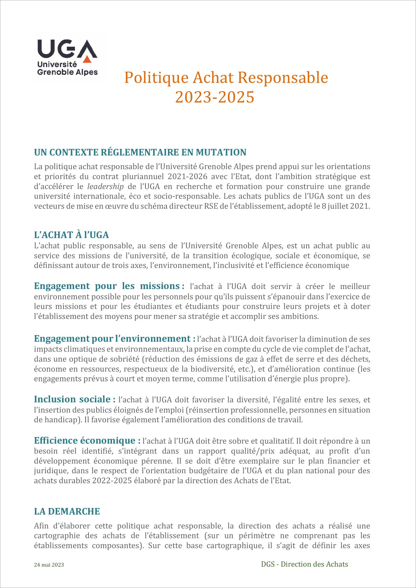 Couverture de la politique achat responsable