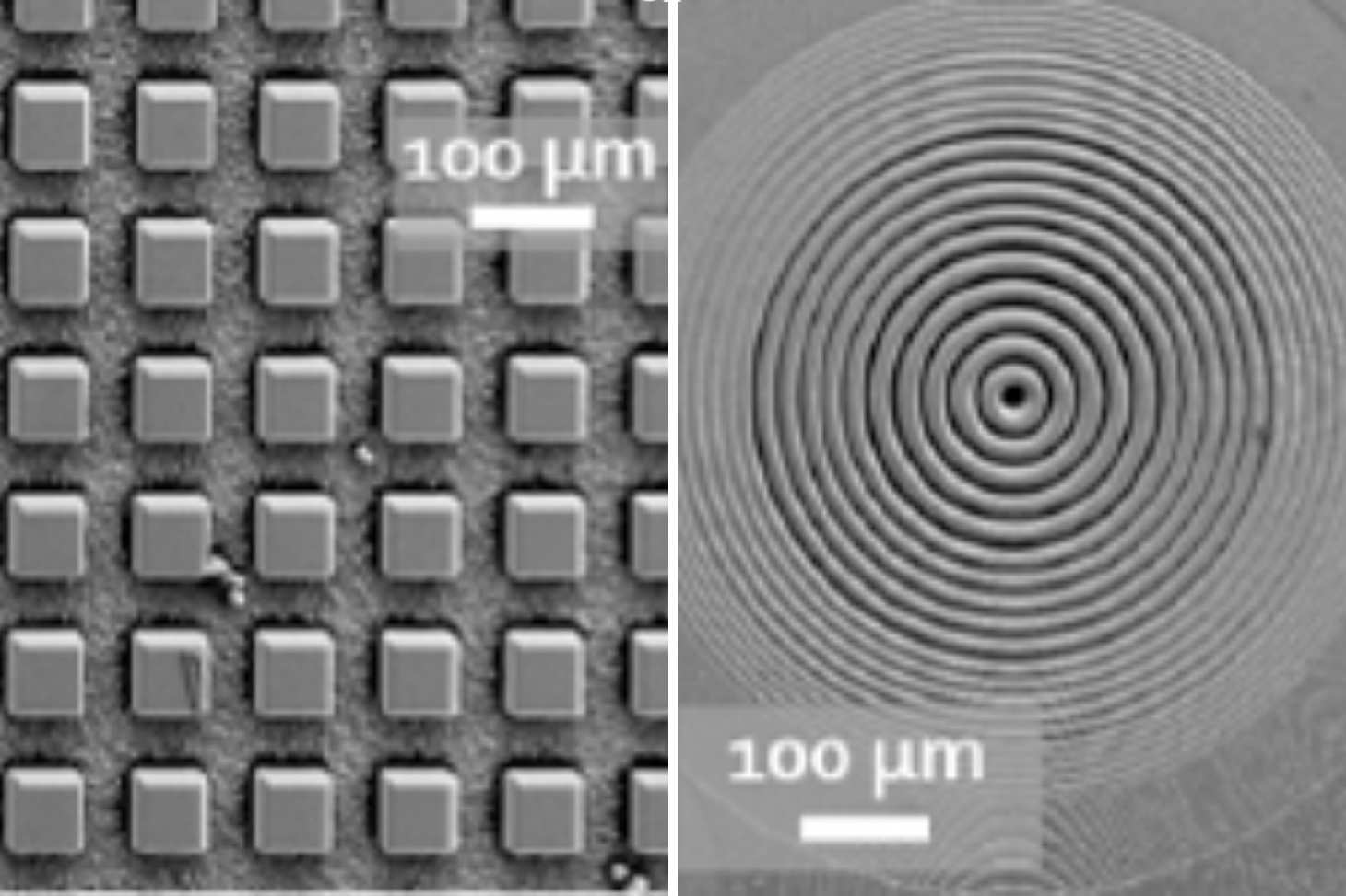 Exemples de structures micro-aimantées pouvant être réalisées grâce au processus de fabrication de Magnetfab.