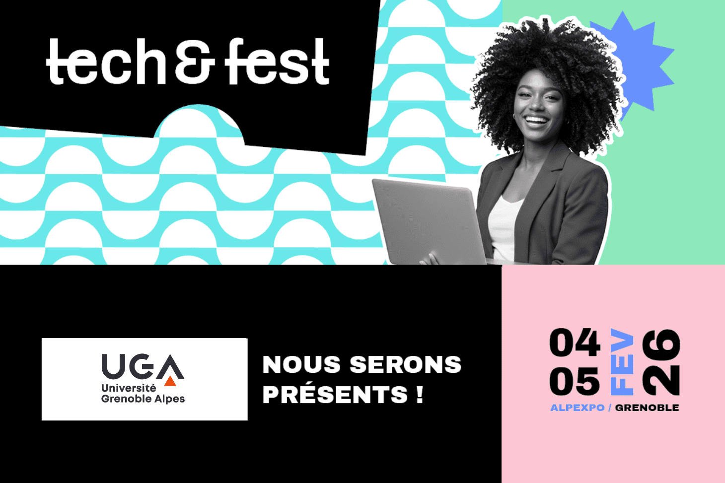 Image aux couleurs de tech&fest avec le logo UGA